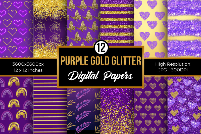 purple-gold-glitter-digital-papers