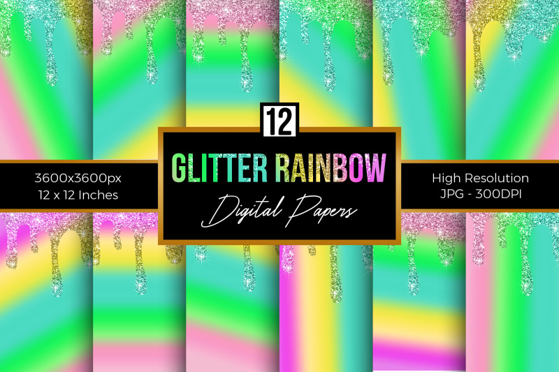 rainbow-dripping-glitter-digital-papers