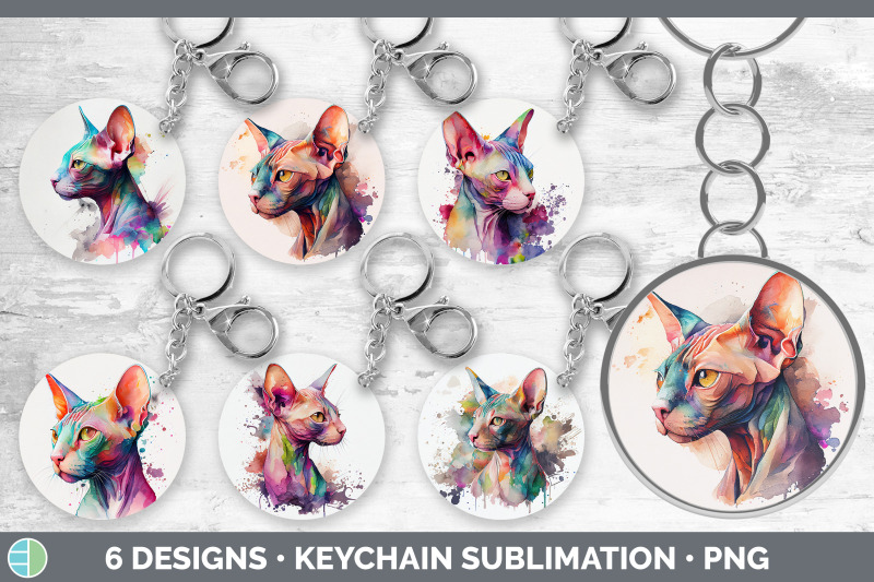 rainbow-sphynx-cat-keychain-bundle-keyring-sublimation-designs