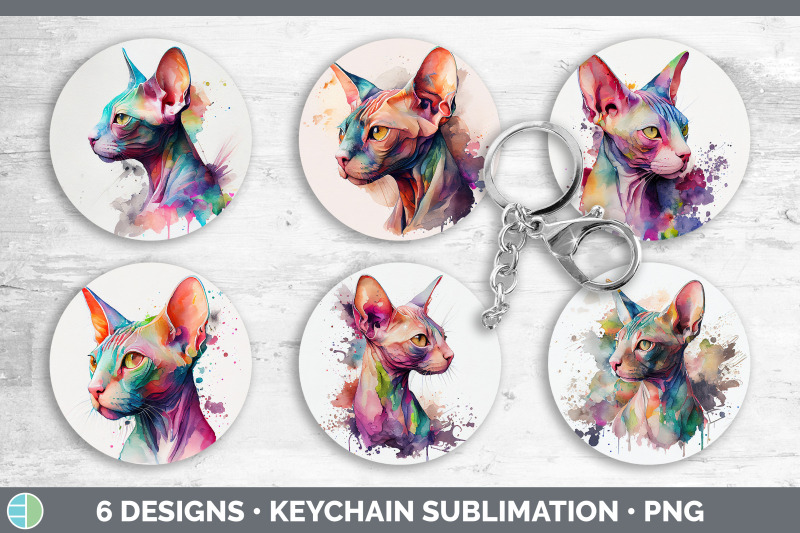 rainbow-sphynx-cat-keychain-bundle-keyring-sublimation-designs