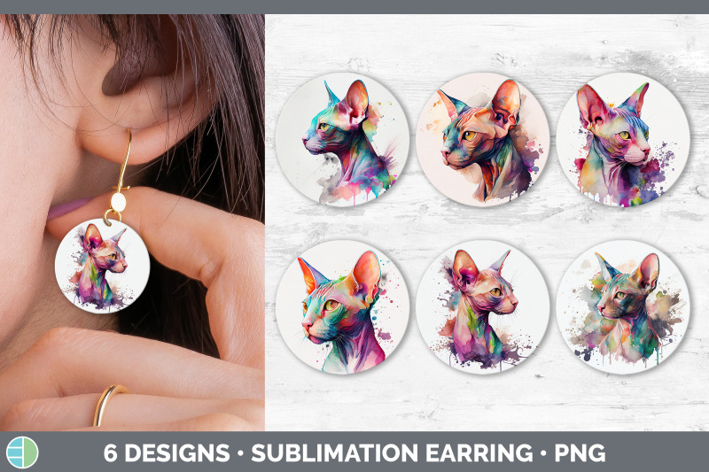 rainbow-sphynx-cat-round-earring-sublimation-designs-bundle