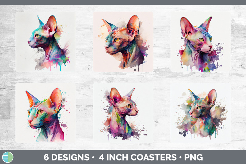 rainbow-sphynx-cat-square-coaster-sublimation-designs-bundle