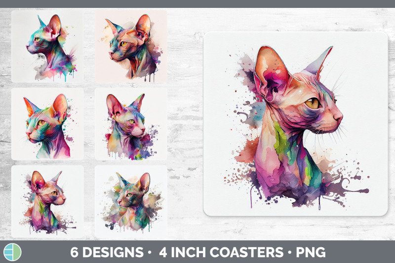 rainbow-sphynx-cat-square-coaster-sublimation-designs-bundle