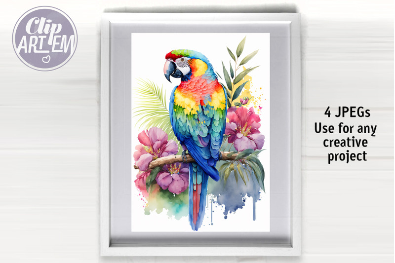 tropical-parrot-watercoloi-images-4-jpeg-wall-art-bundle