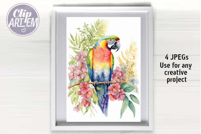 tropical-parrot-watercoloi-images-4-jpeg-wall-art-bundle