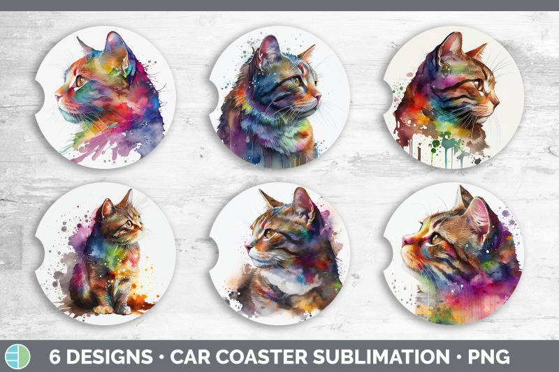 rainbow-tabby-cat-car-coaster-sublimation-designs-bundle