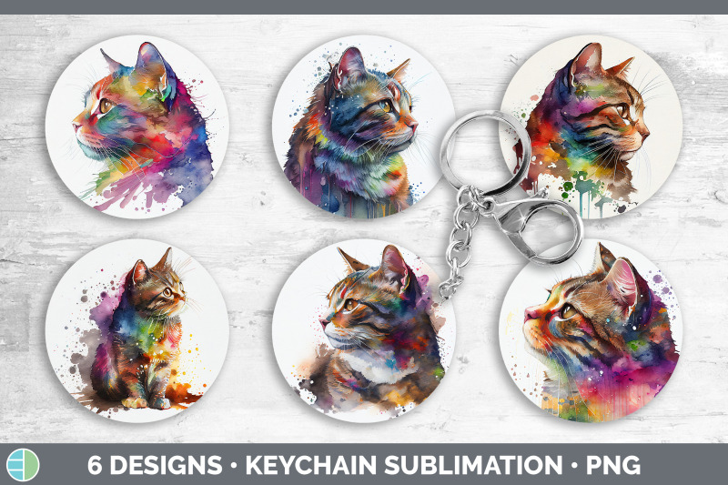 rainbow-tabby-cat-keychain-bundle-keyring-sublimation-designs