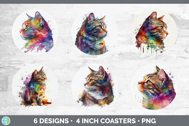 rainbow-tabby-cat-round-coaster-sublimation-designs-bundle