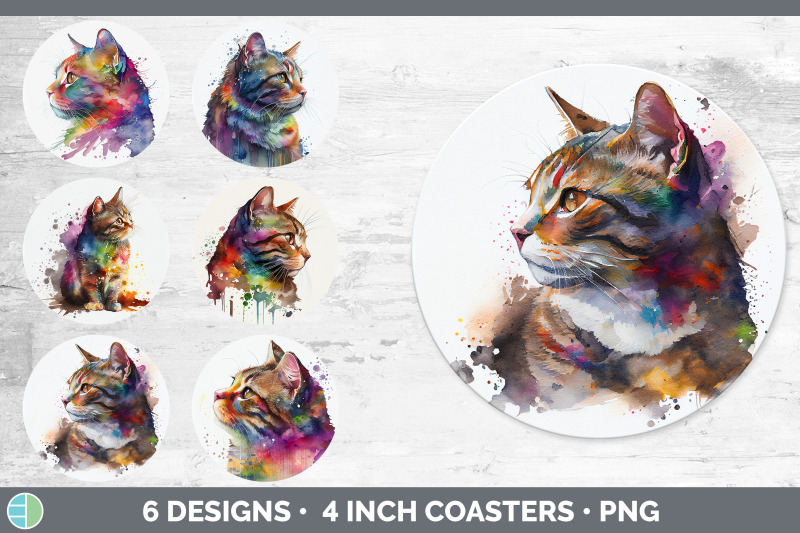 rainbow-tabby-cat-round-coaster-sublimation-designs-bundle