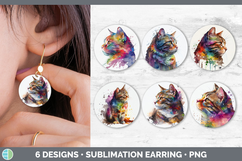 rainbow-tabby-cat-round-earring-sublimation-designs-bundle