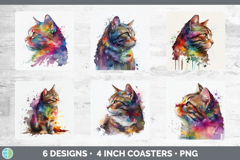 rainbow-tabby-cat-square-coaster-sublimation-designs-bundle