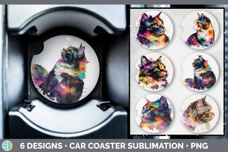 rainbow-tortoiseshell-cat-car-coaster-sublimation-designs-bundle