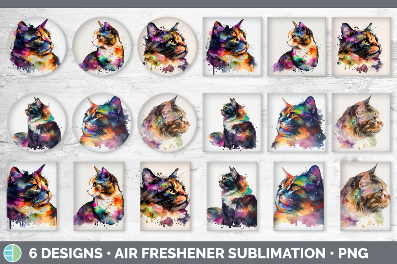 rainbow-tortoiseshell-cat-air-freshener-sublimation-designs-bundle