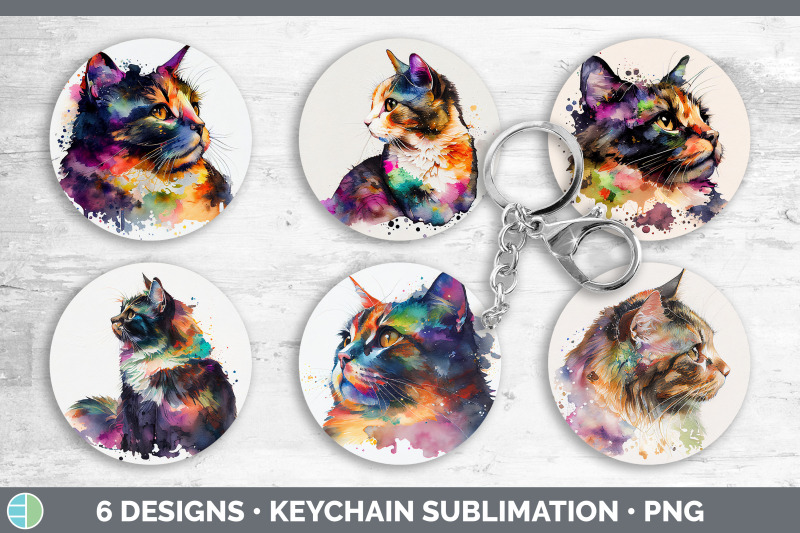 rainbow-tortoiseshell-cat-keychain-bundle-keyring-sublimation-design