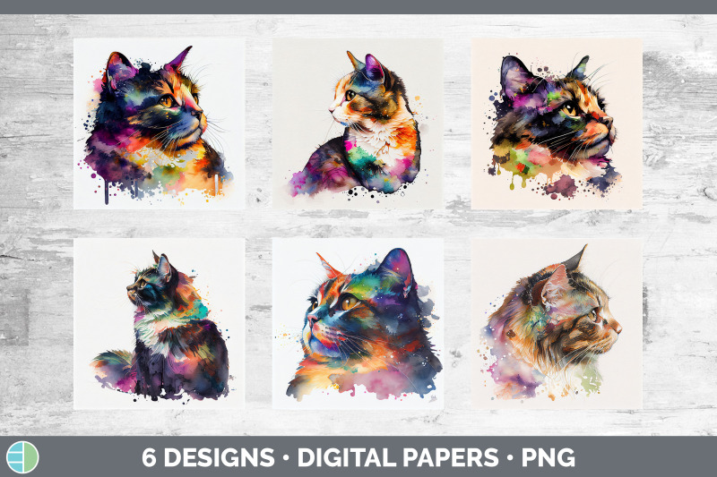 rainbow-tortoiseshell-cat-backgrounds-digital-scrapbook-papers