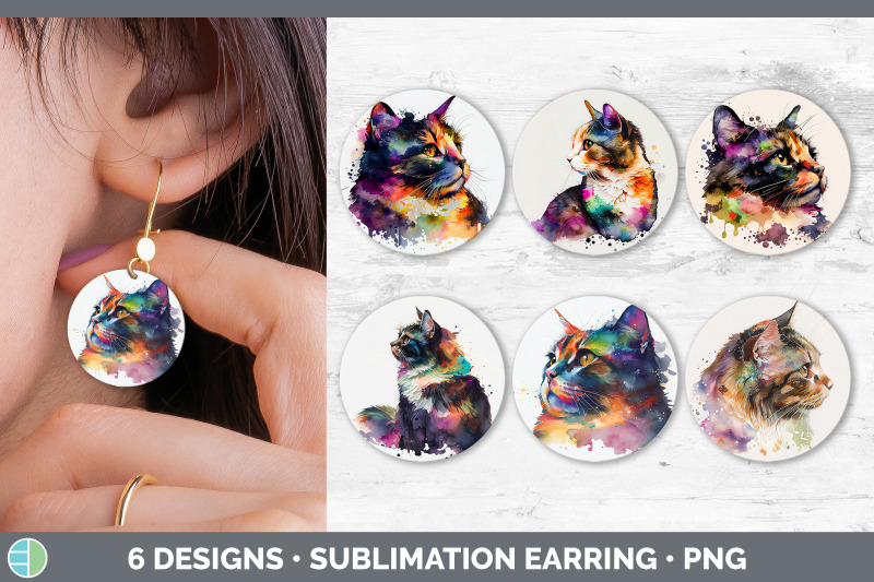 rainbow-tortoiseshell-cat-round-earring-sublimation-designs-bundle