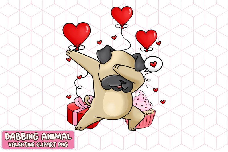 Cute Pug Dabbing Valentine Heart By Revelin | TheHungryJPEG