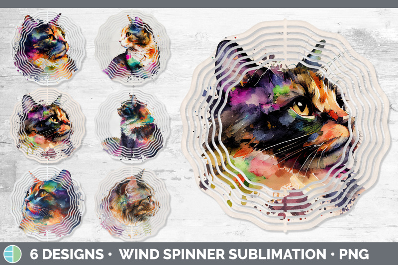 rainbow-tortoiseshell-cat-wind-spinner-sublimation-designs-bundle