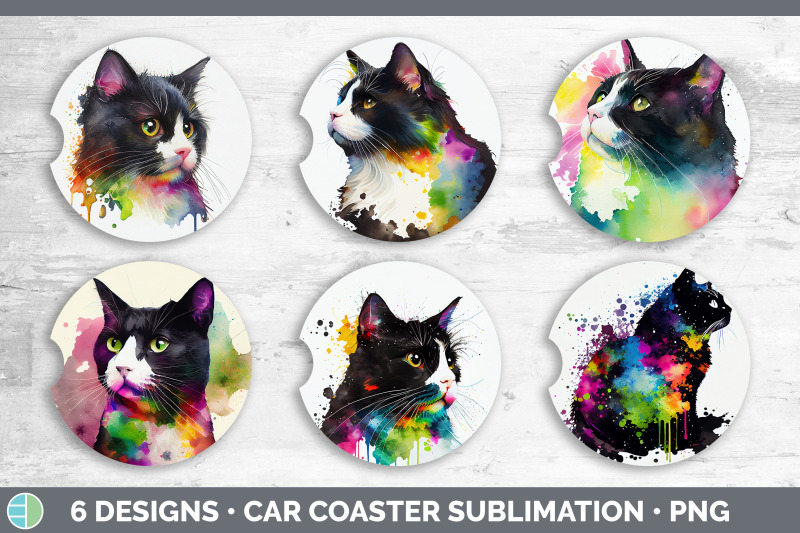 rainbow-tuxedo-cat-car-coaster-sublimation-designs-bundle