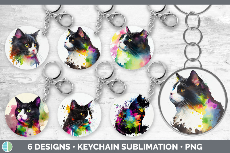 rainbow-tuxedo-cat-keychain-bundle-keyring-sublimation-designs