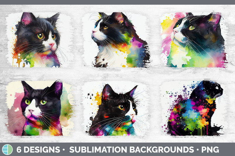 rainbow-tuxedo-cat-distressed-sublimation-background-panel