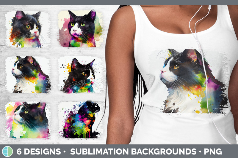 rainbow-tuxedo-cat-distressed-sublimation-background-panel