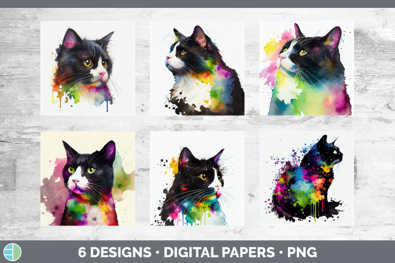 rainbow-tuxedo-cat-backgrounds-digital-scrapbook-papers