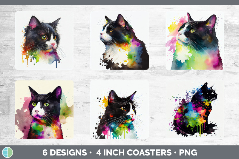 rainbow-tuxedo-cat-square-coaster-sublimation-designs-bundle