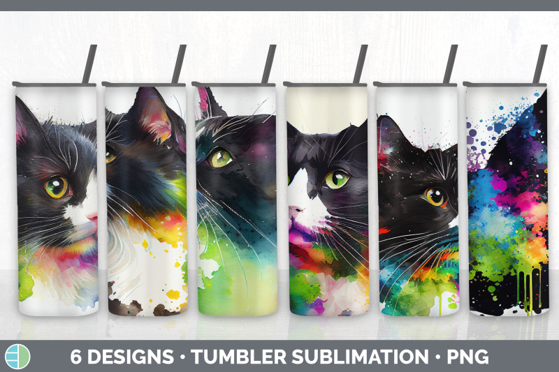 rainbow-tuxedo-cat-tumbler-sublimation-bundle