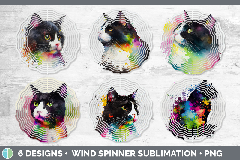 rainbow-tuxedo-cat-wind-spinner-sublimation-designs-bundle