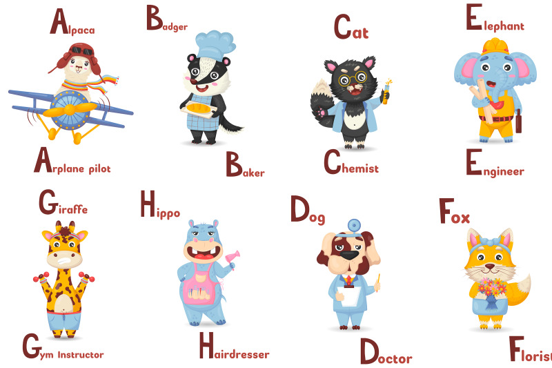 alphabet-flashcards-bundle-for-kids-cute-animal-profession