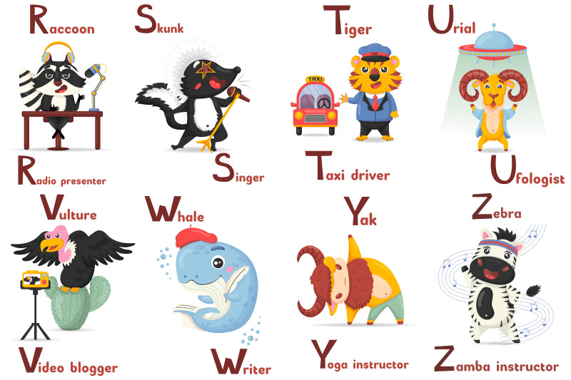 alphabet-flashcards-bundle-for-kids-cute-animal-profession