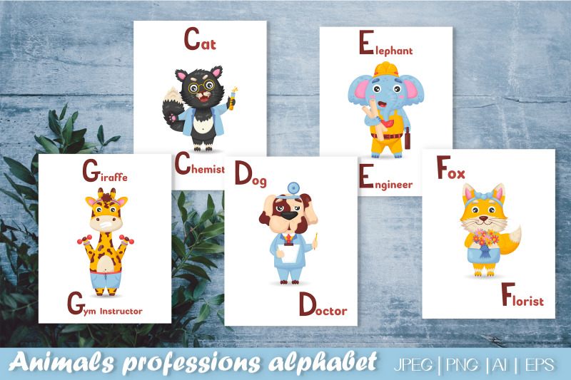 alphabet-flashcards-bundle-for-kids-cute-animal-profession