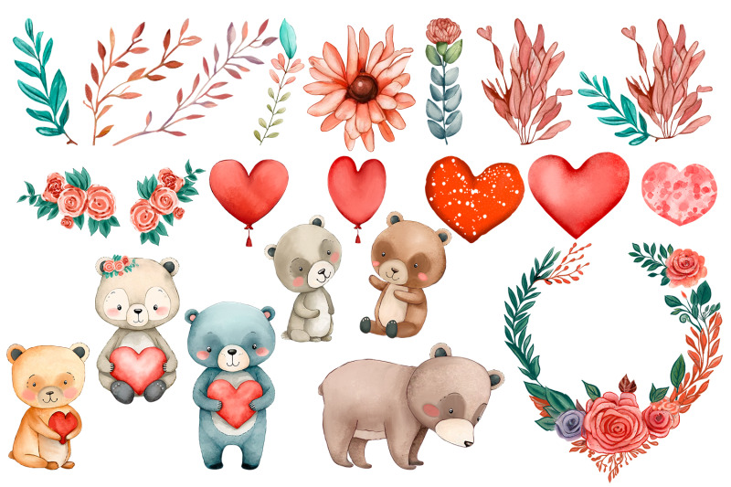 cute-bear-teddy-watercolor-clipart-mom-and-baby-bear-heart-cubs