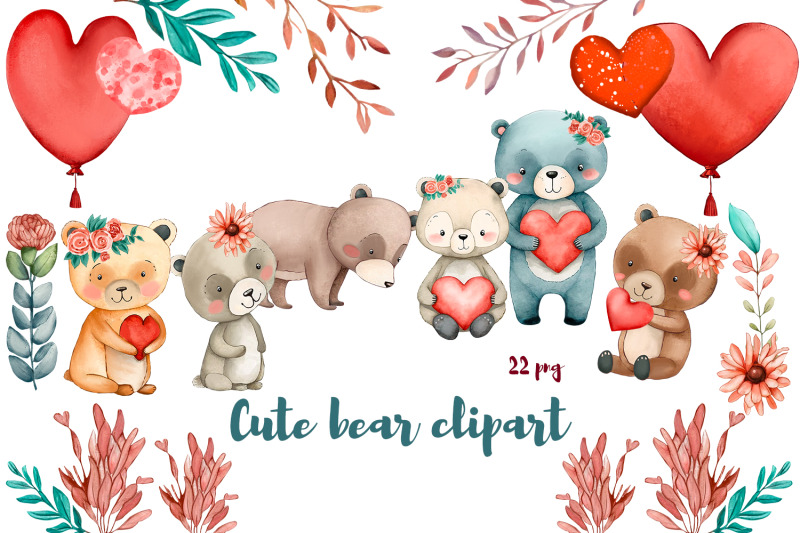 cute-bear-teddy-watercolor-clipart-mom-and-baby-bear-heart-cubs