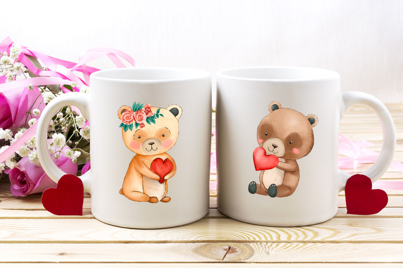 cute-bear-teddy-watercolor-clipart-mom-and-baby-bear-heart-cubs