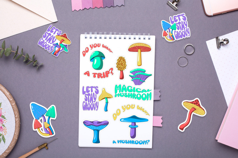 stickers-of-psychedelic-bright-hippie-mushrooms