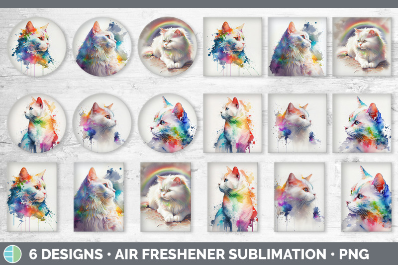 rainbow-white-cat-air-freshener-sublimation-designs-bundle