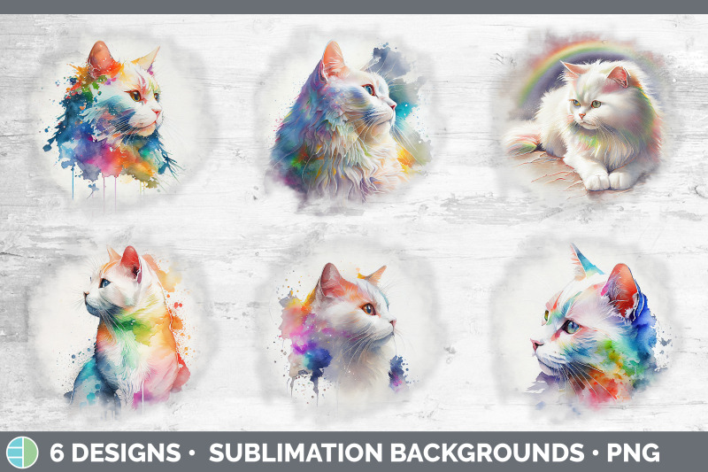 rainbow-white-cat-background-grunge-sublimation-backgrounds