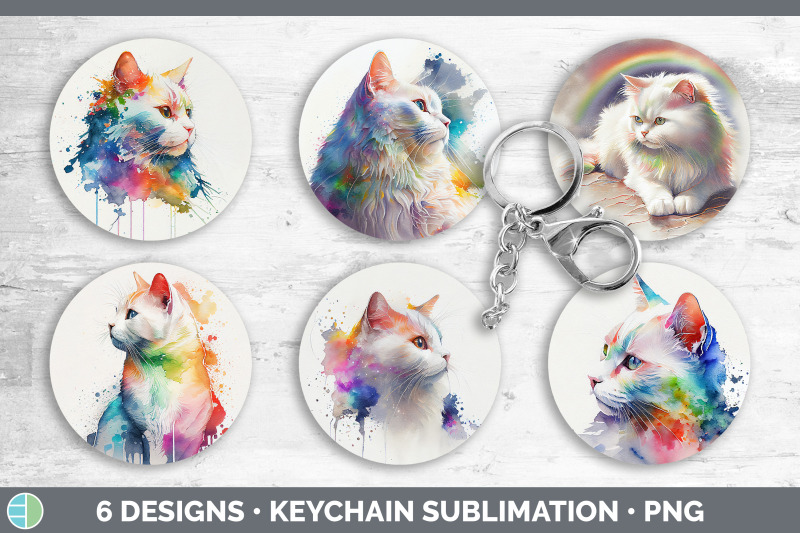 rainbow-white-cat-keychain-bundle-keyring-sublimation-designs