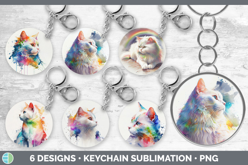 rainbow-white-cat-keychain-bundle-keyring-sublimation-designs