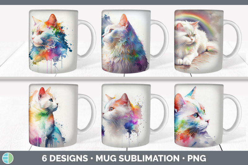 rainbow-white-cat-mug-sublimation-coffee-cup-background-png