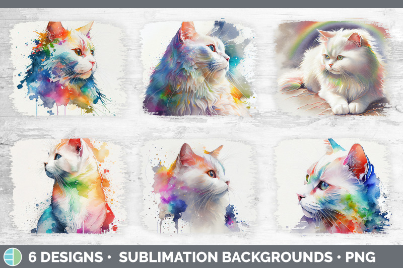 rainbow-white-cat-distressed-sublimation-background-panel