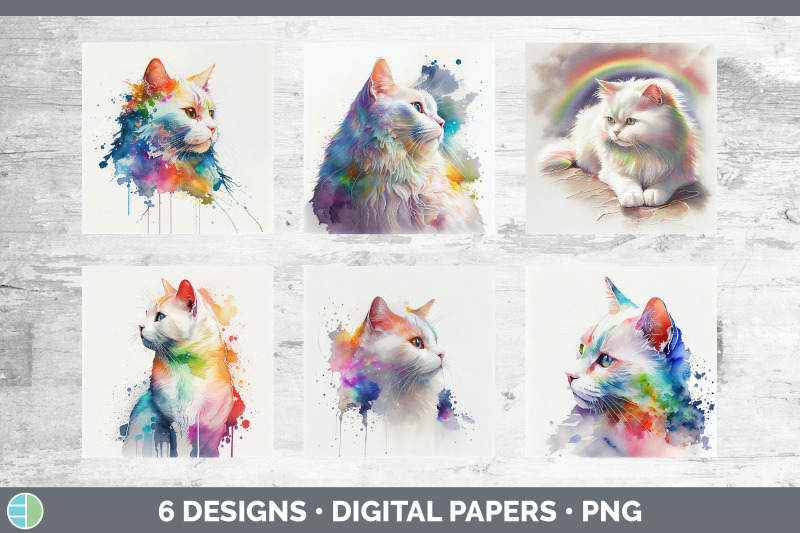 rainbow-white-cat-backgrounds-digital-scrapbook-papers