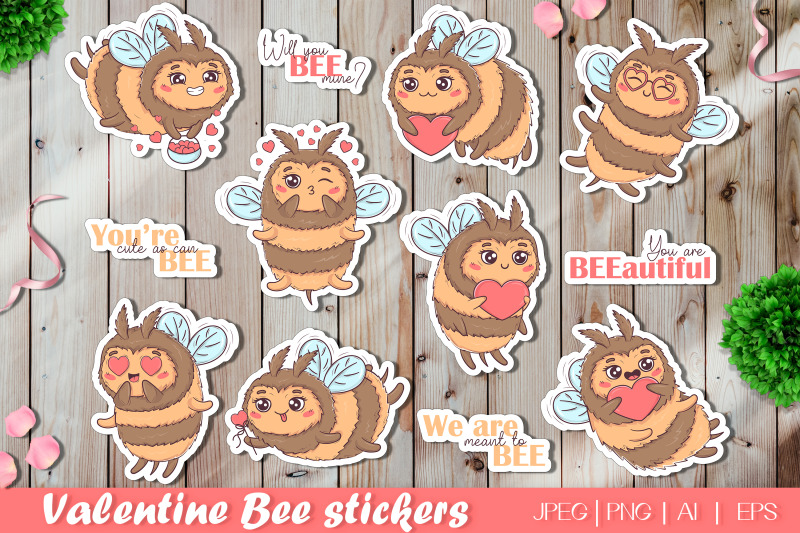 cute-kawaii-bees-in-love-with-hearts-valentine-stickers