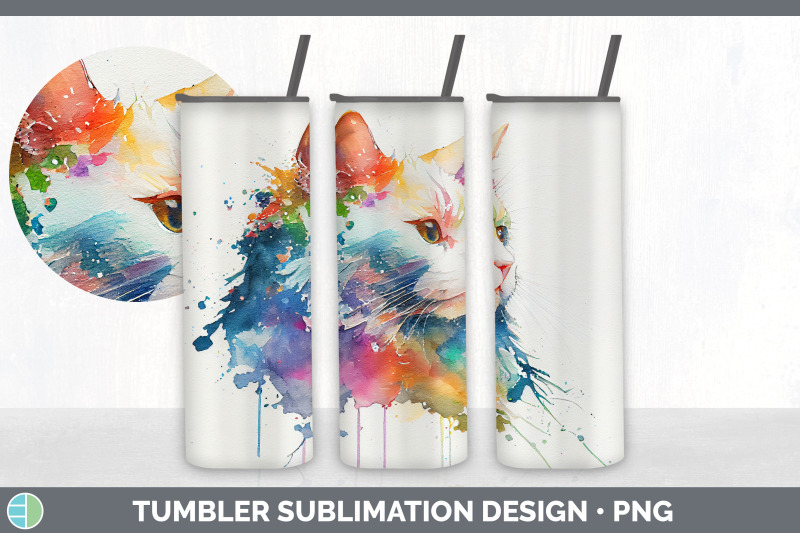 rainbow-white-cat-tumbler-sublimation-bundle