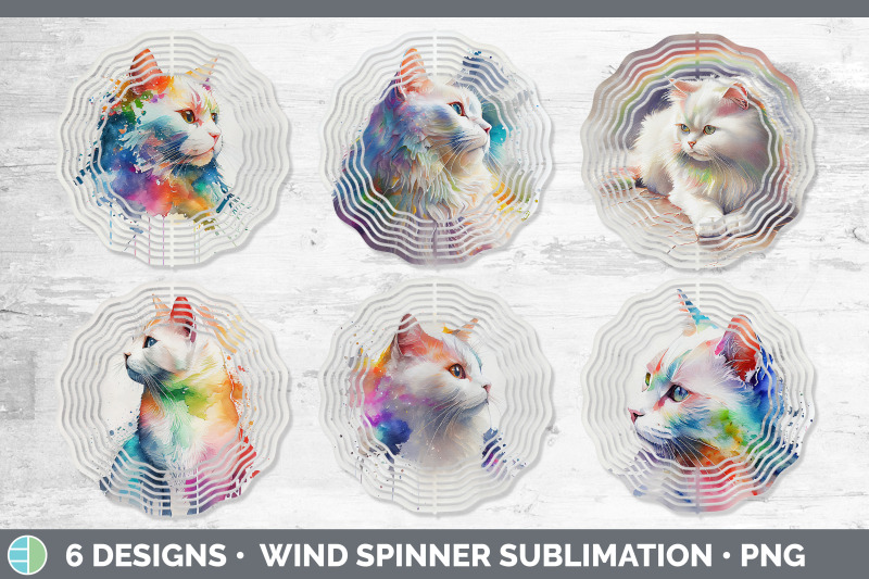 rainbow-white-cat-wind-spinner-sublimation-designs-bundle