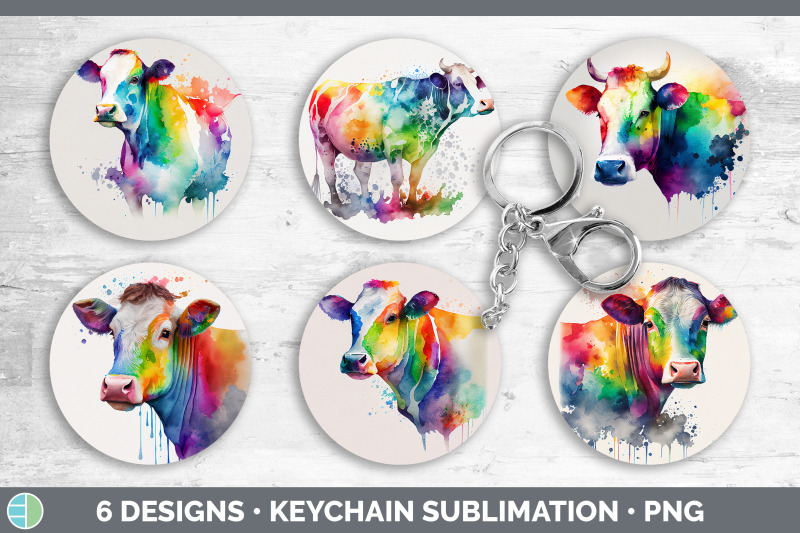 rainbow-cow-keychain-bundle-keyring-sublimation-designs