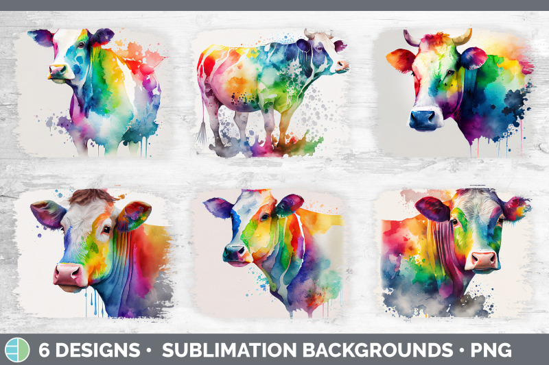 rainbow-cow-distressed-sublimation-background-panel