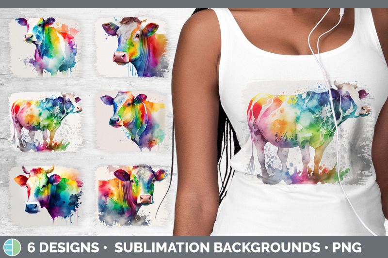 rainbow-cow-distressed-sublimation-background-panel